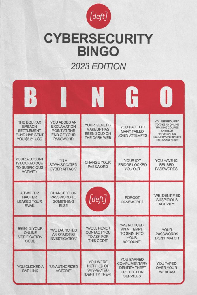 2023 Cybersecurity Bingo card