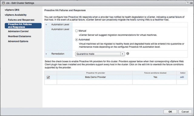 Proactive HA set to Quarantine Mode