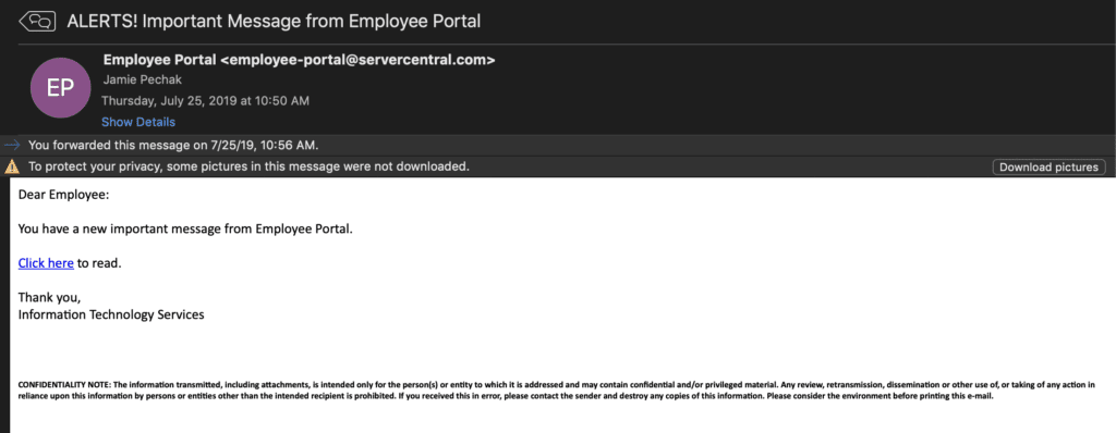 Here's a real phishing attempt with malware embedded in the attachment